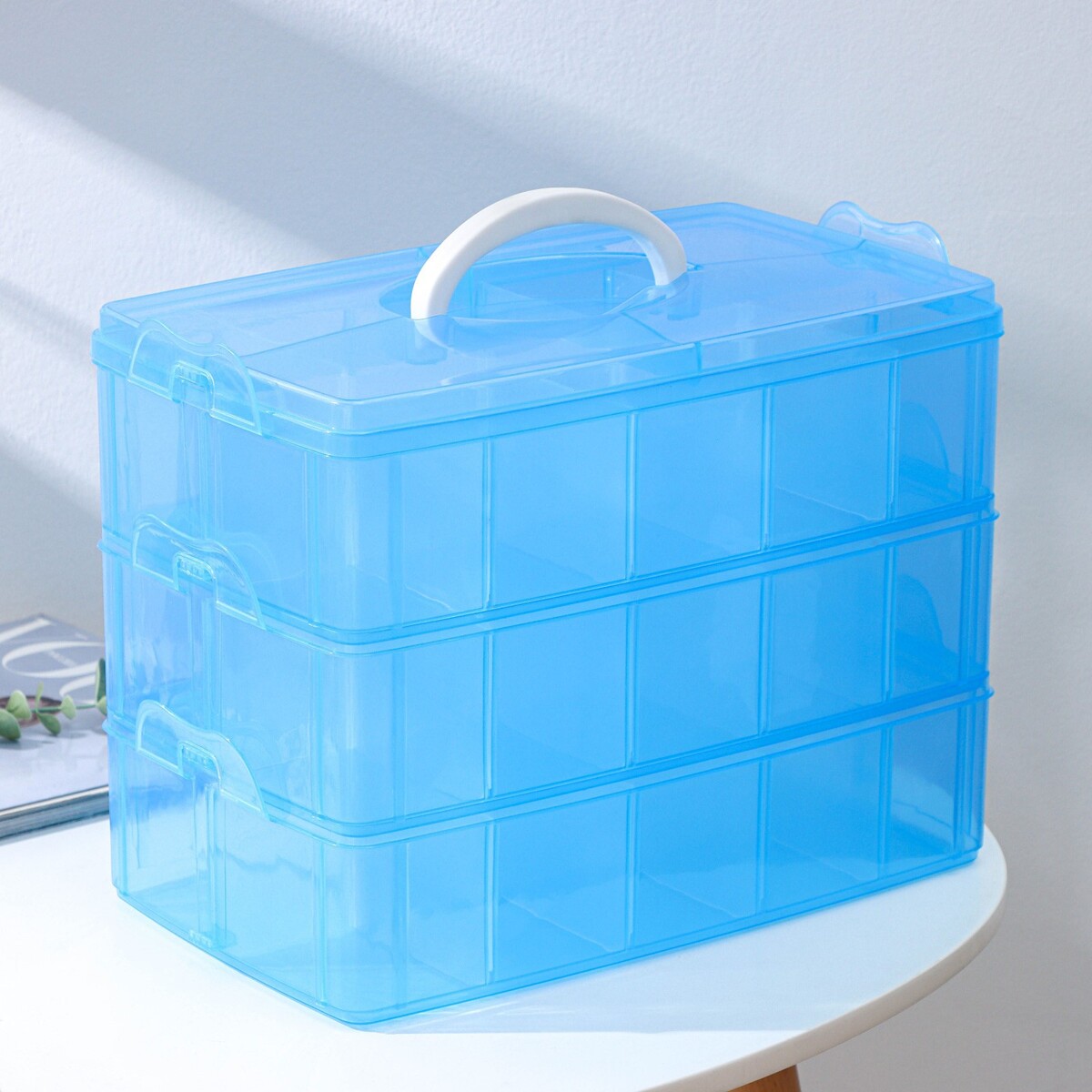 Органайзер для хранения пластиковый, 3 яруса, 30 отделений, 32×18×24 см, цвет голубой органайзер для хранения пластиковый со вставкой 12×7 5×7 5 см розовый