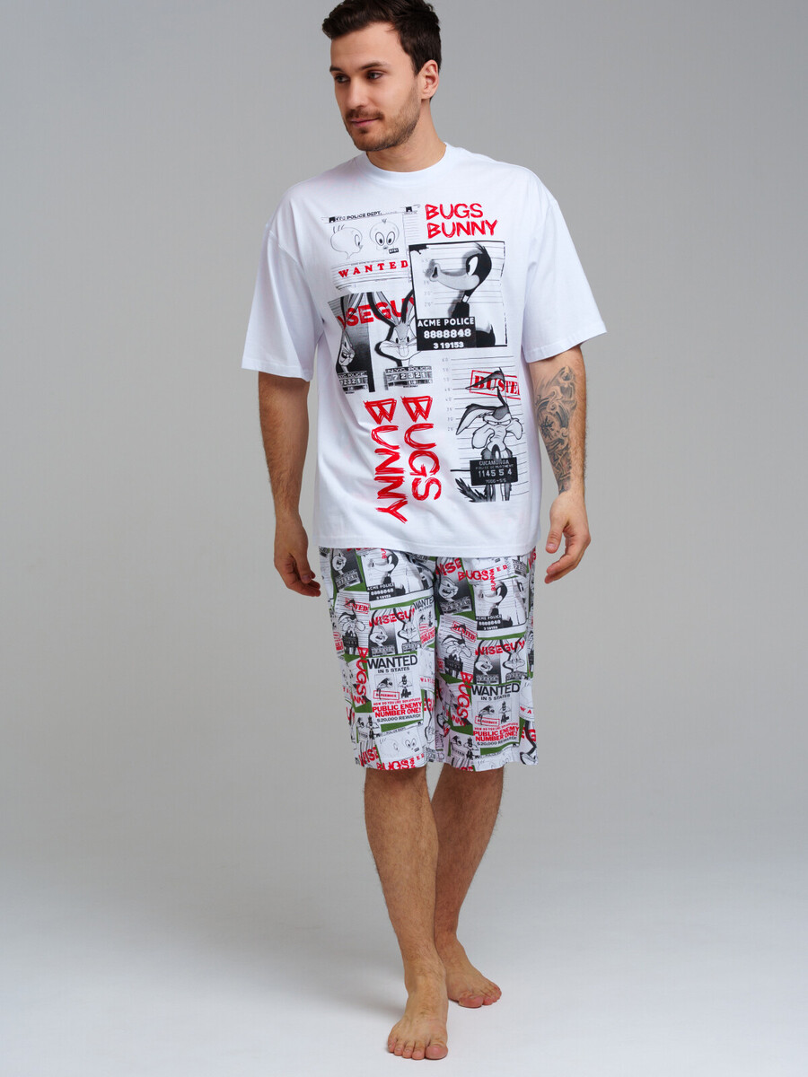 Комплект трикотажный фуфайка футболка шорты пижама пояс PLAYTODAY, размер 46, цвет белый