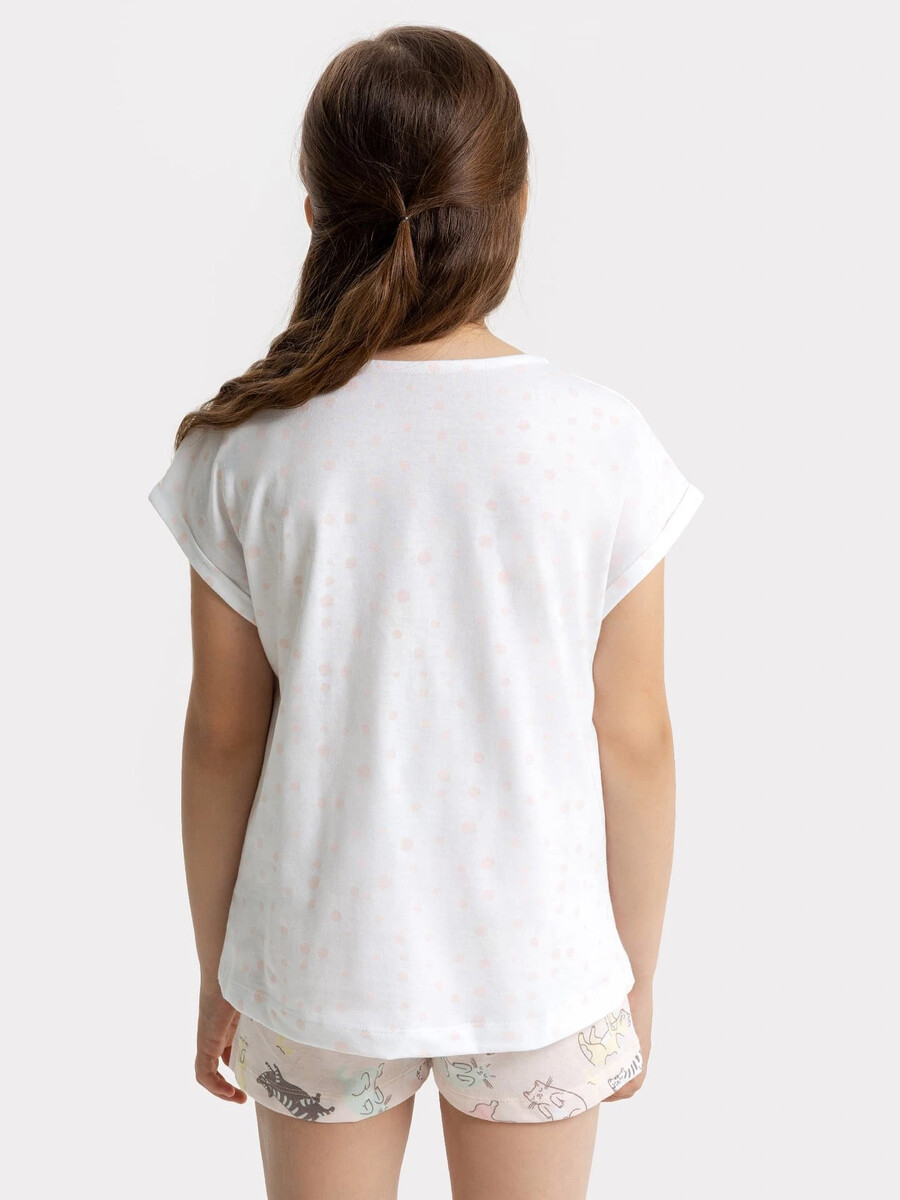 Пижама для девочек (футболка, шорты) Mark Formelle, цвет горошек на белом +котики на розовом 010323983 - фото 3