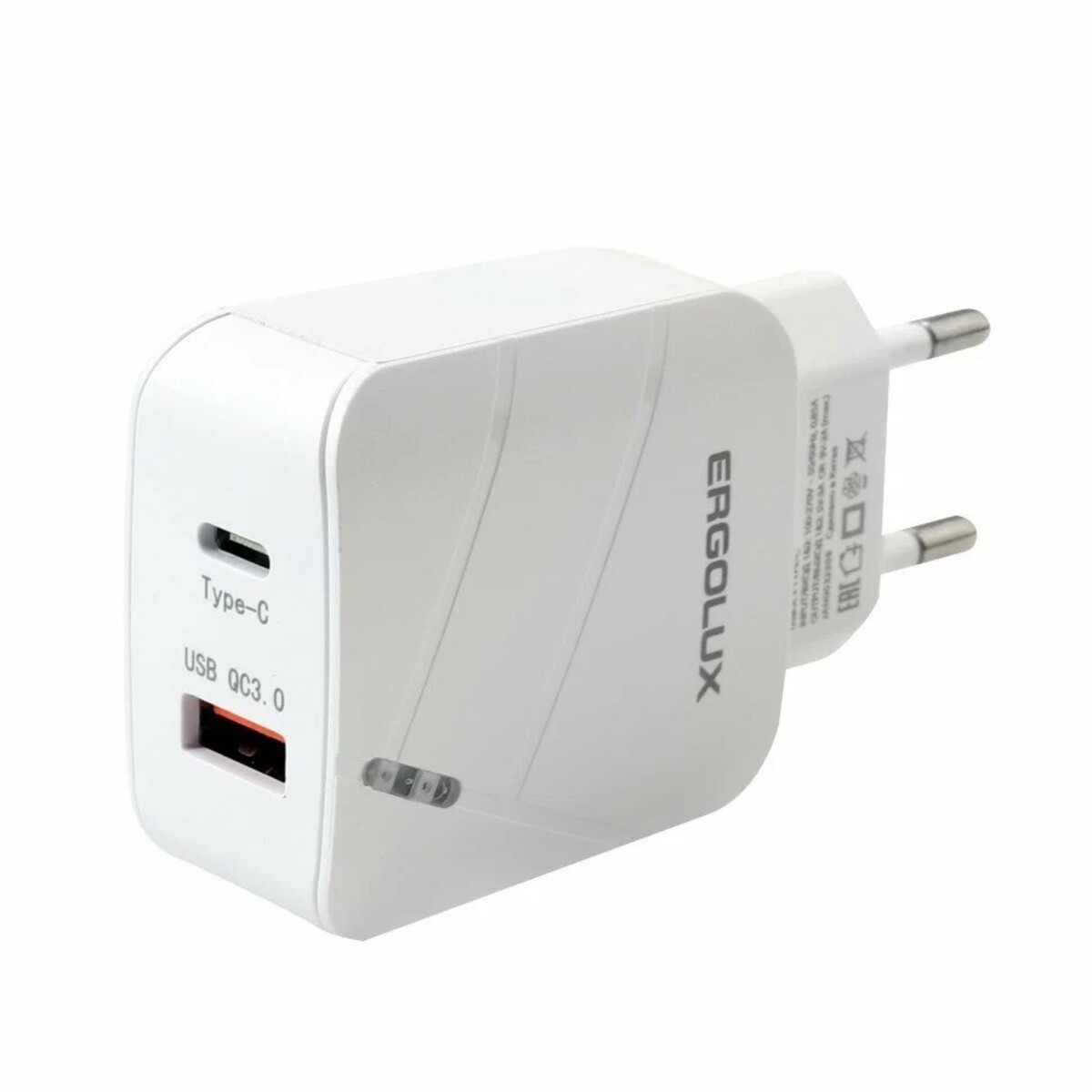 

Сетевое зарядное устройство ergolux elx-рa01qc-c01, 1 usb/usb-c, 3a, быстрая зарядка, белое