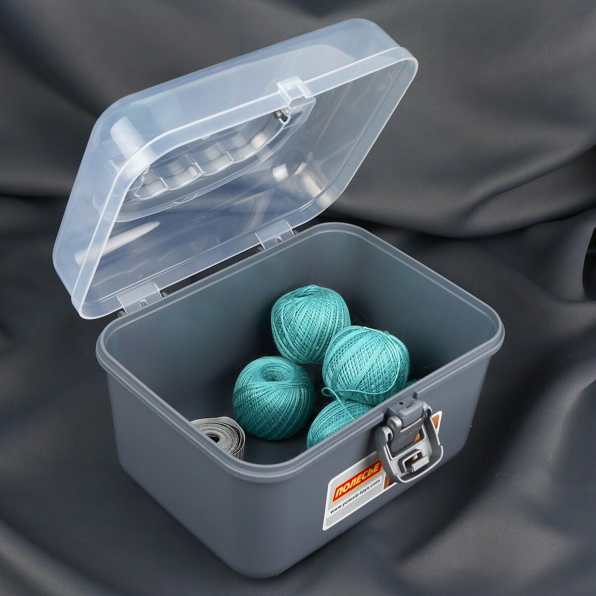 Бокс для хранения швейных принадлежностей, с крышкой, 21 × 17,7 × 15,4 см, цвет серый/прозрачный