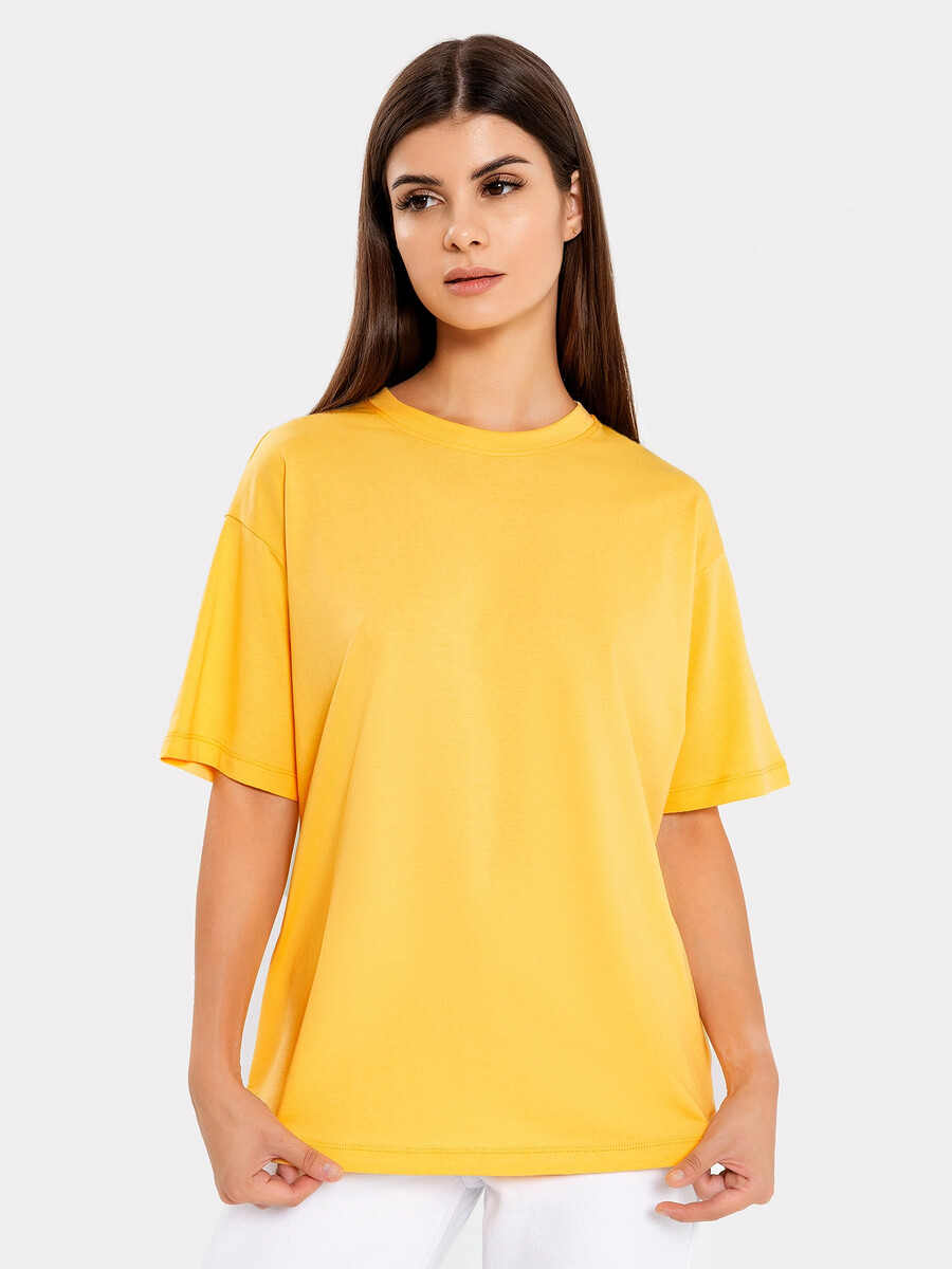 Футболка женская однотонная в желтом цвете футболка женская облегающая оттенка манго