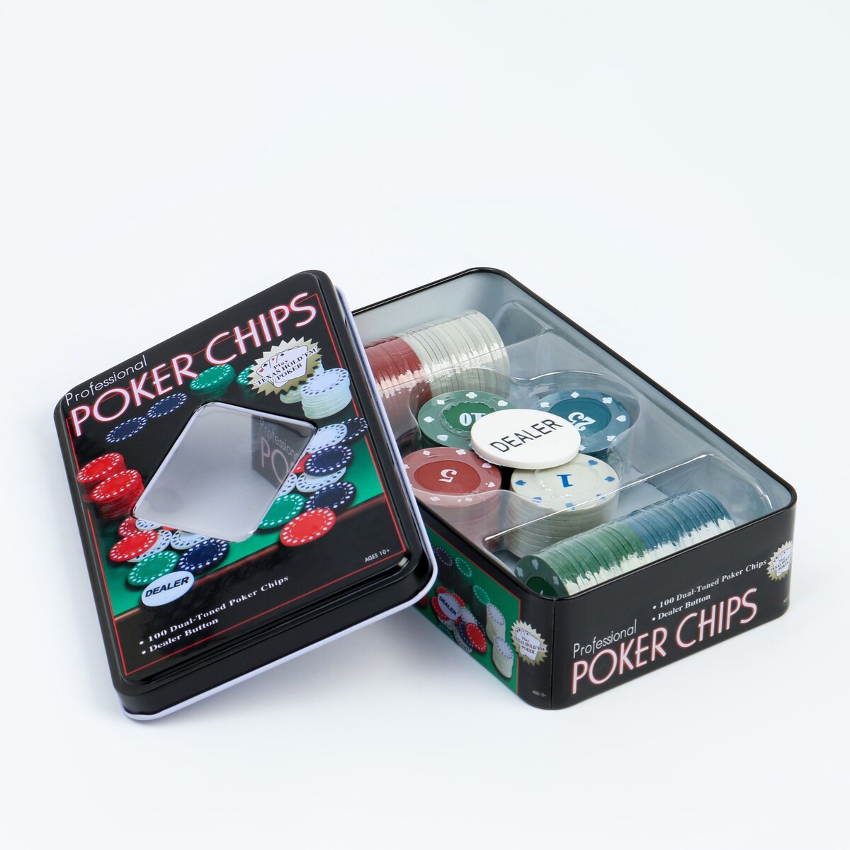 Покер, набор для игры, фишки с номиналом 100 шт, 11.5 х 19 см No brand 010577705 - фото 2