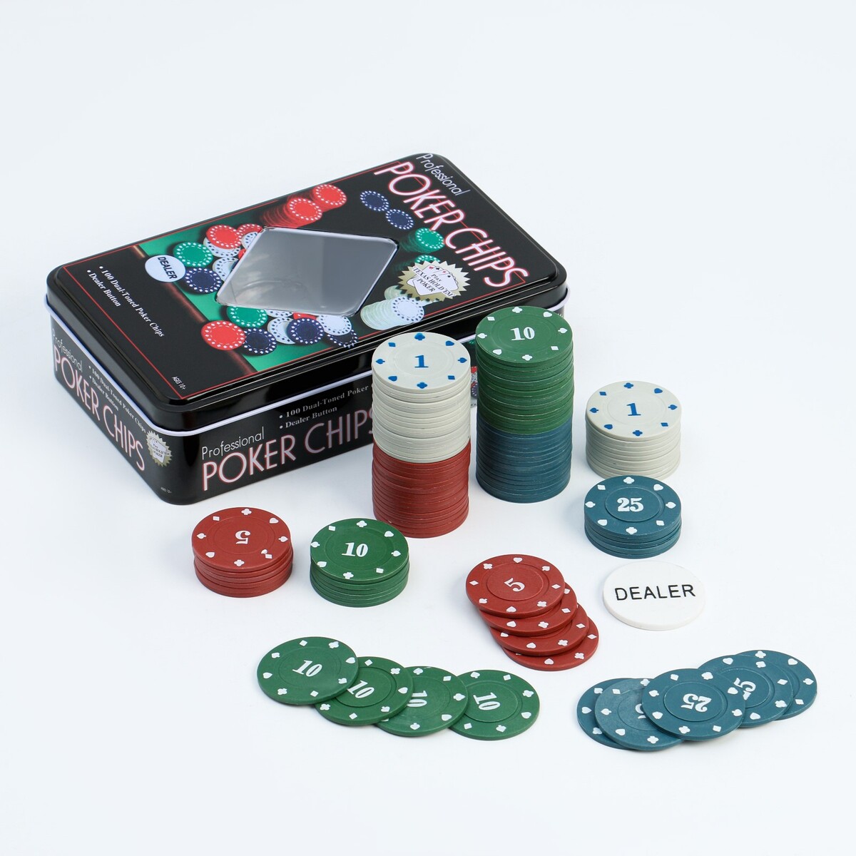 Покер, набор для игры, фишки с номиналом 100 шт, 11.5 х 19 см No brand 010577705 - фото 1