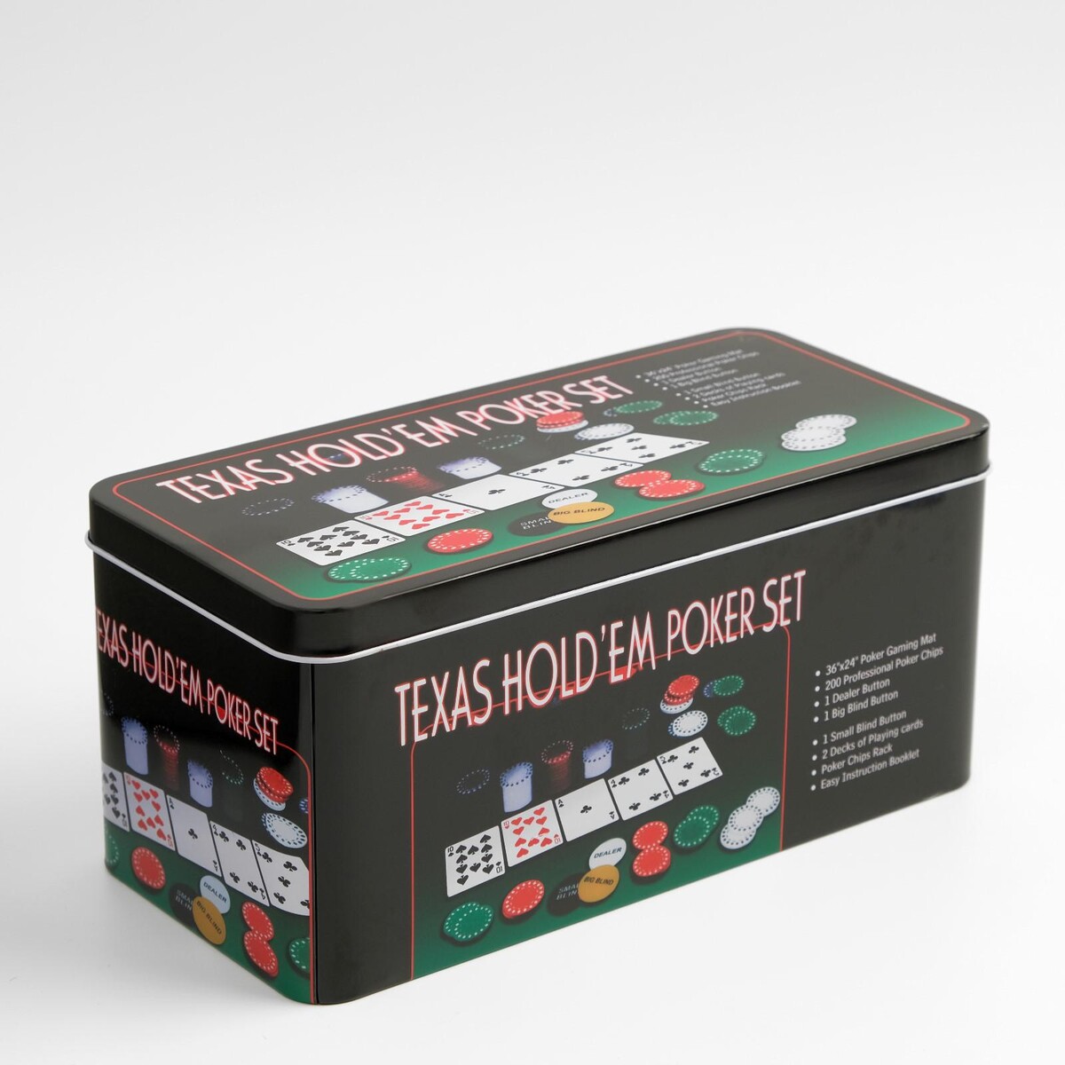 Покер, набор для игры (карты 2 колоды, фишки 200 шт.), с номиналом, 60 х 90 см No brand 010577707 - фото 5