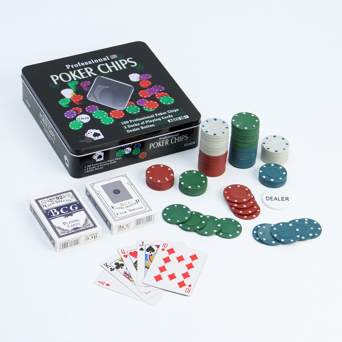 Покер, набор для игры (карты 2 колоды, фишки 100 шт.), без номинала 20 х 20 см фишки для игры в нарды дерево d 2 см