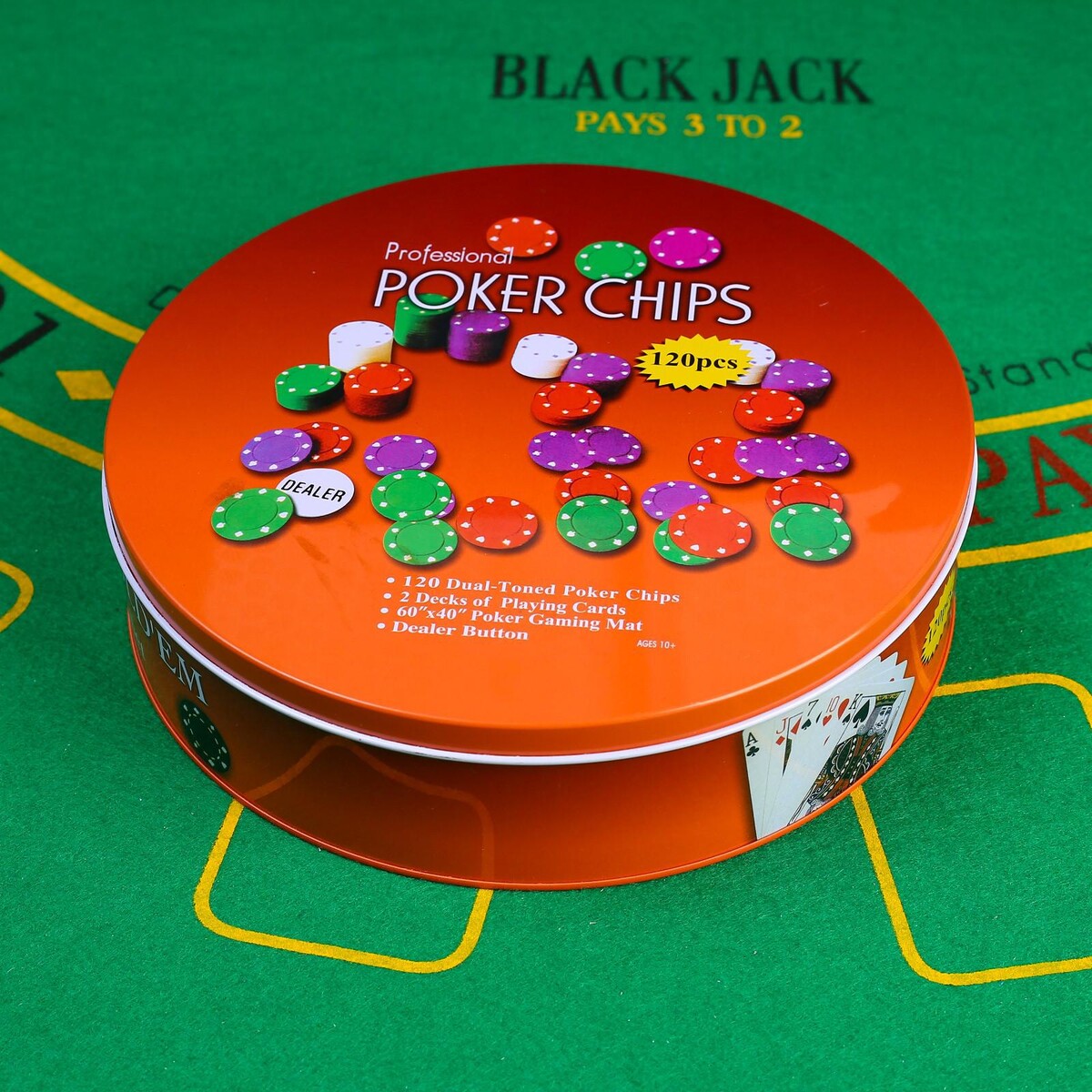 Покер, набор для игры (карты 2 колоды, фишки 120 шт.), с номиналом, 40 х 60 см No brand 010577737 - фото 3