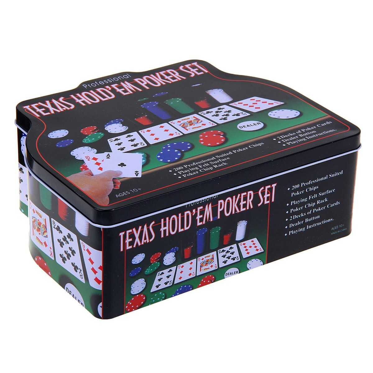 Покер, набор для игры (карты 2 колоды, фишки 200 шт.), с номиналом, 60 х 90 см No brand 010577754 - фото 2