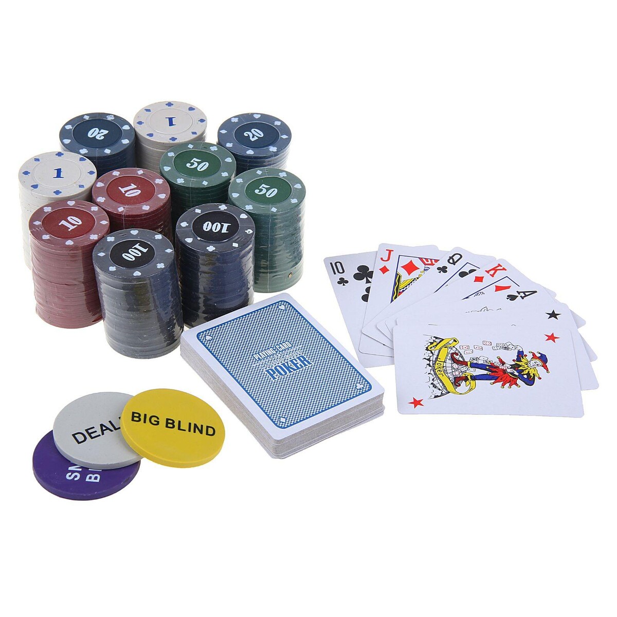 Покер, набор для игры (карты 2 колоды, фишки 200 шт.), с номиналом, 60 х 90 см No brand 010577754 - фото 1