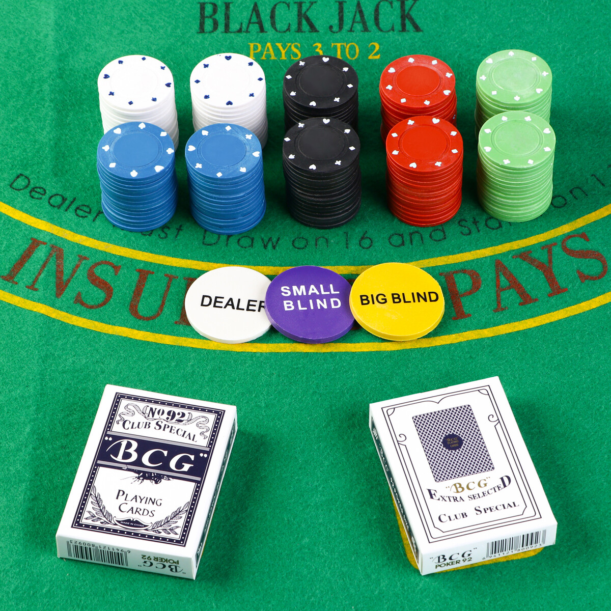 Покер, набор для игры (карты 2 колоды, фишки 200 шт.), без номинала, 60 х 90 см No brand 010577755 - фото 2