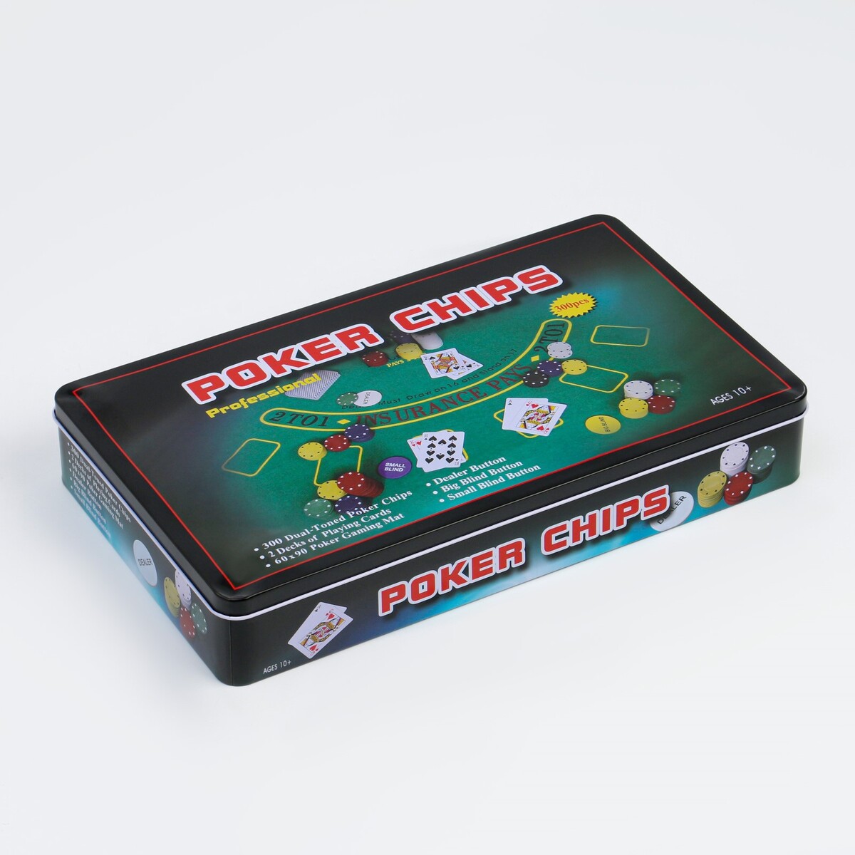 Покер, набор для игры (карты 2 колоды, фишки 300 шт.), с номиналом, 60 х 90 см No brand 010577764 - фото 4