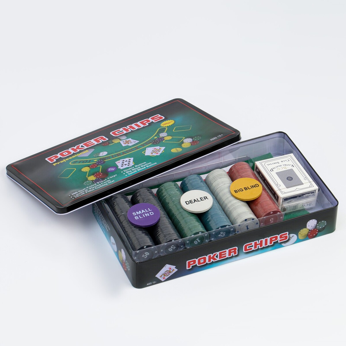 Покер, набор для игры (карты 2 колоды, фишки 300 шт.), с номиналом, 60 х 90 см No brand 010577764 - фото 3