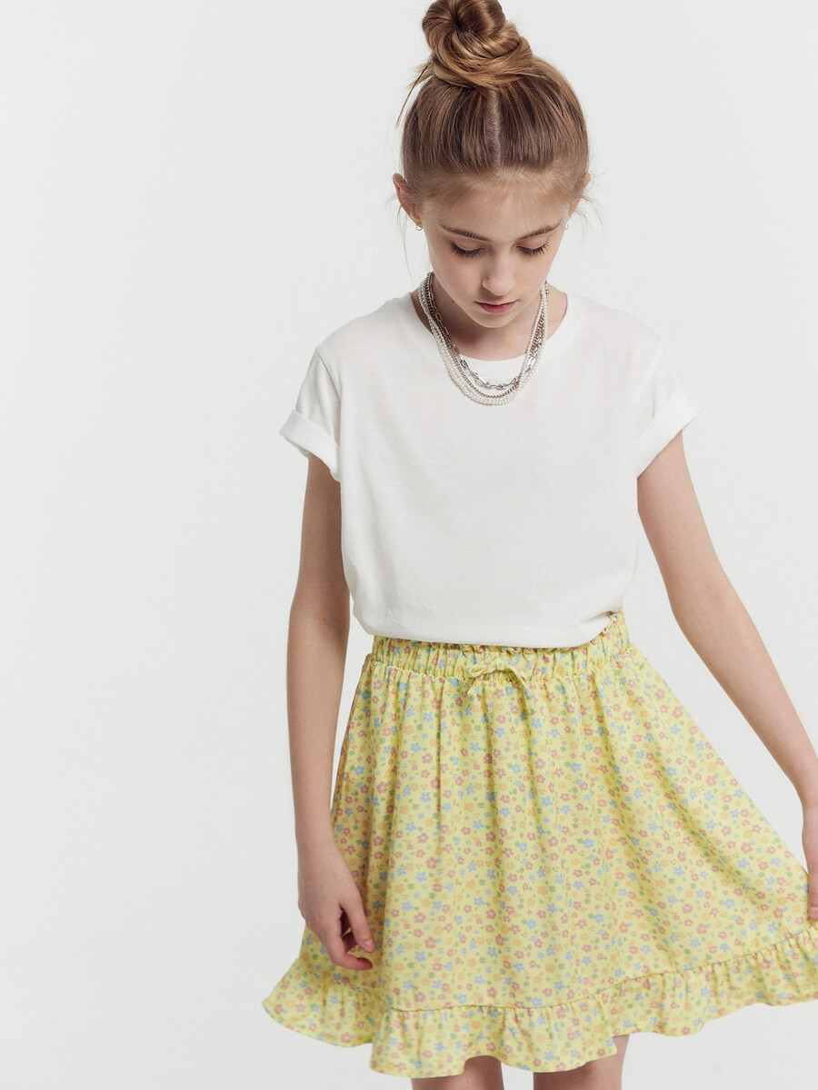 Юбка для девочек желтая с цветами укороченная рубашка в стиле пэчворк для девочек