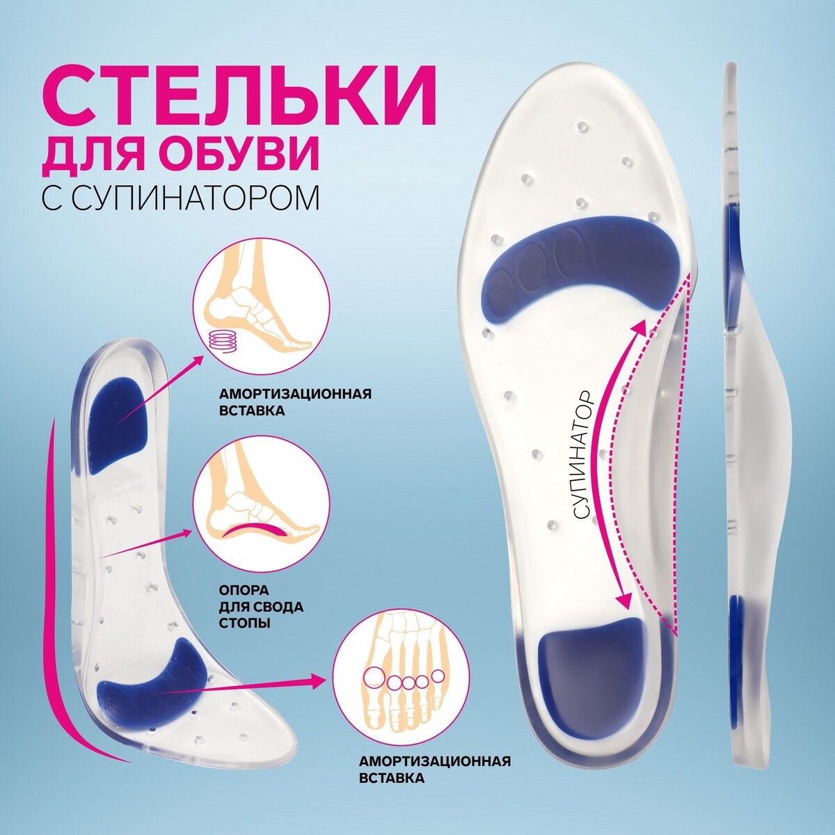 

Стельки обуви, Прозрачный;синий