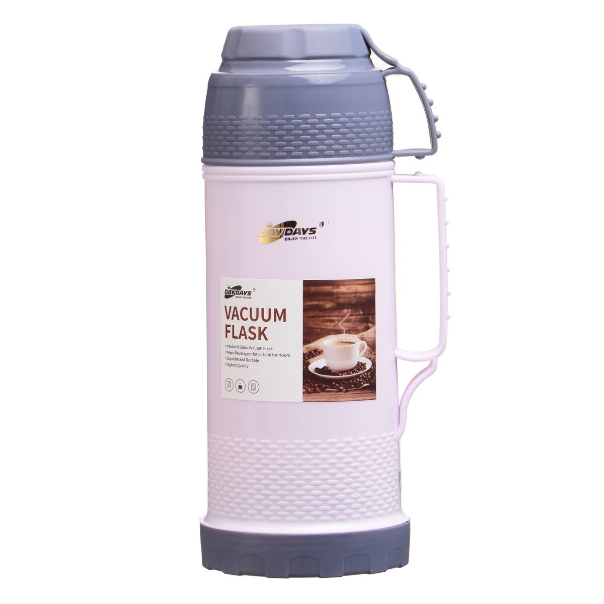 Термос 1 л, со стеклянной колбой, сохраняет тепло 12 ч, с кружкой, розовый кофеварка со стеклянной колбой wmf lumero glass coffee