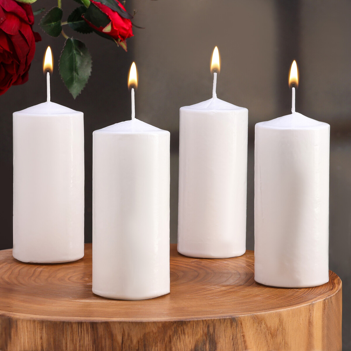 Набор свечей цилиндров, 5х12 см, 4 шт, белая банка для свечей стекло это любовь 220 мл белая матовая полупрозрачная 7х7х8 4 см