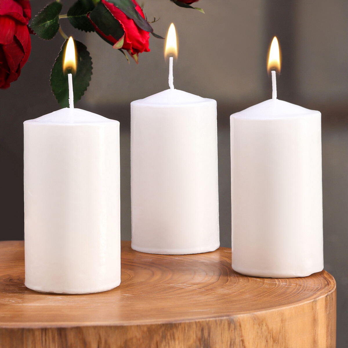 Набор свечей цилиндров, 5х10 см, 3 шт, белая банка для свечей стекло с крышкой релакс 120 мл белая круглая 5х7х7 см