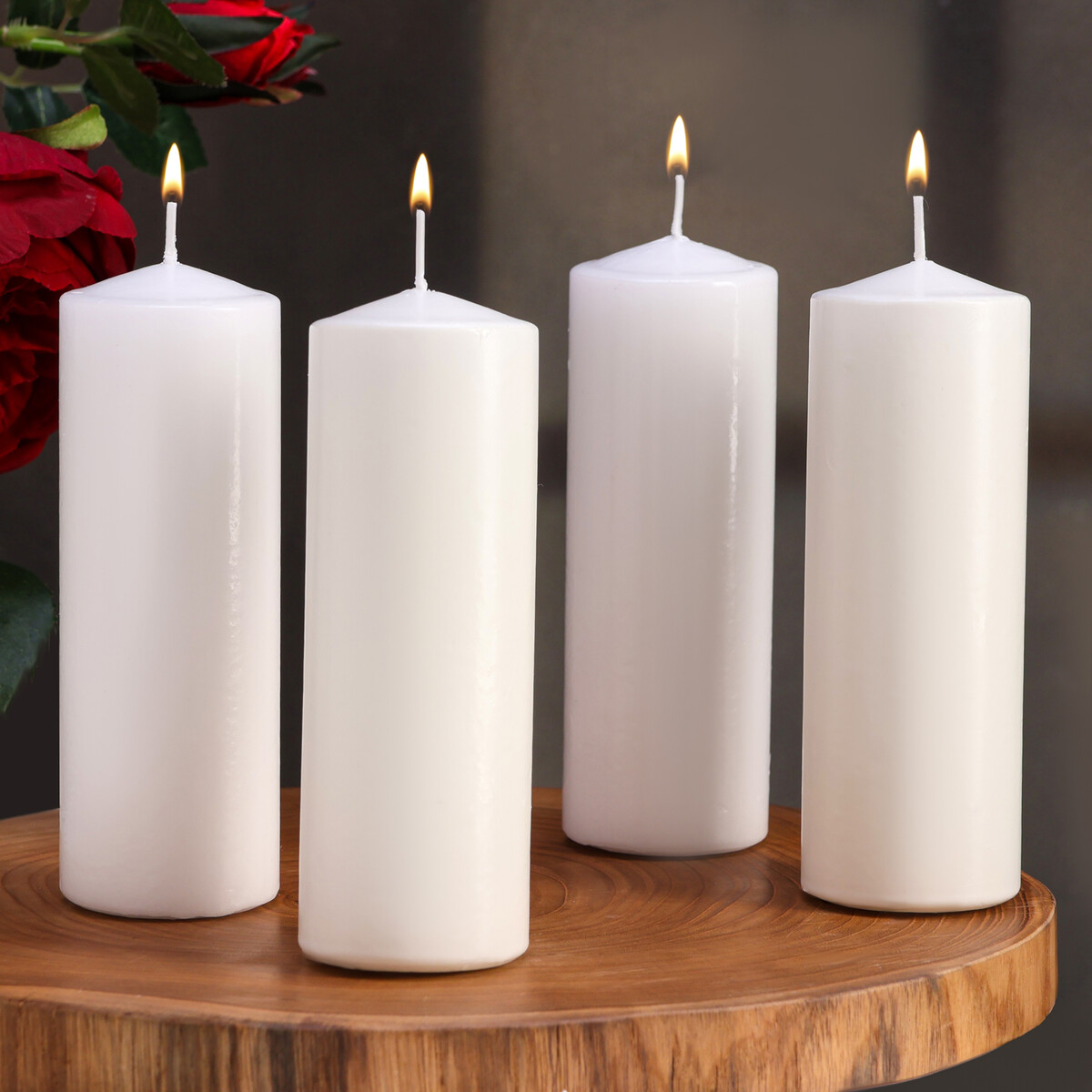 Набор свечей цилиндров, 5х15 см, 4 шт, белая банка для свечей стекло это любовь 220 мл белая матовая полупрозрачная 7х7х8 4 см