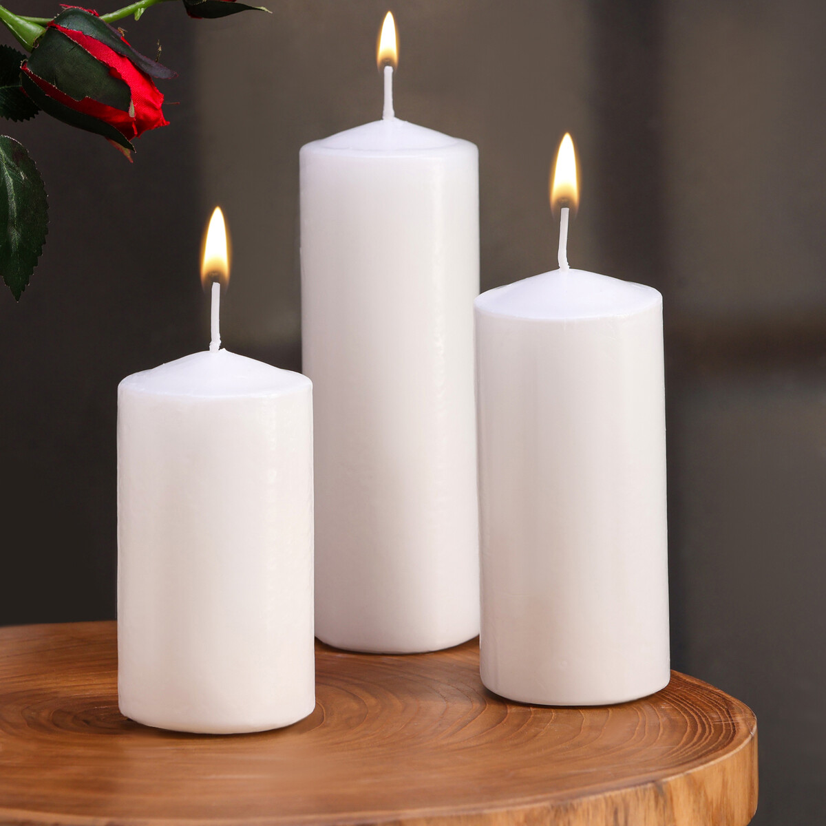 Набор свечей цилиндров, 5х15 см, 5х12 см, 5х10 см, 3в1, белая Дарим Красиво