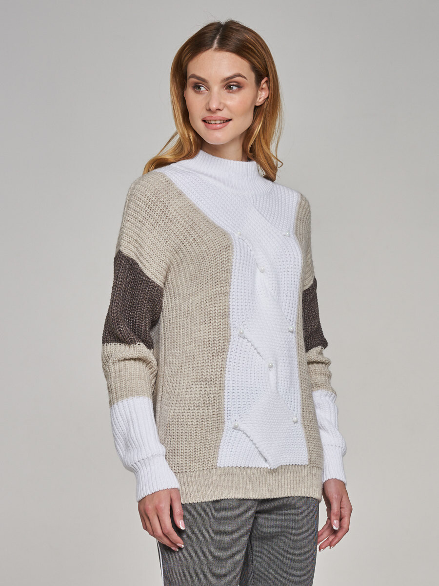 

Джемпер, Светло-бежевый/белый/темно-бежевый