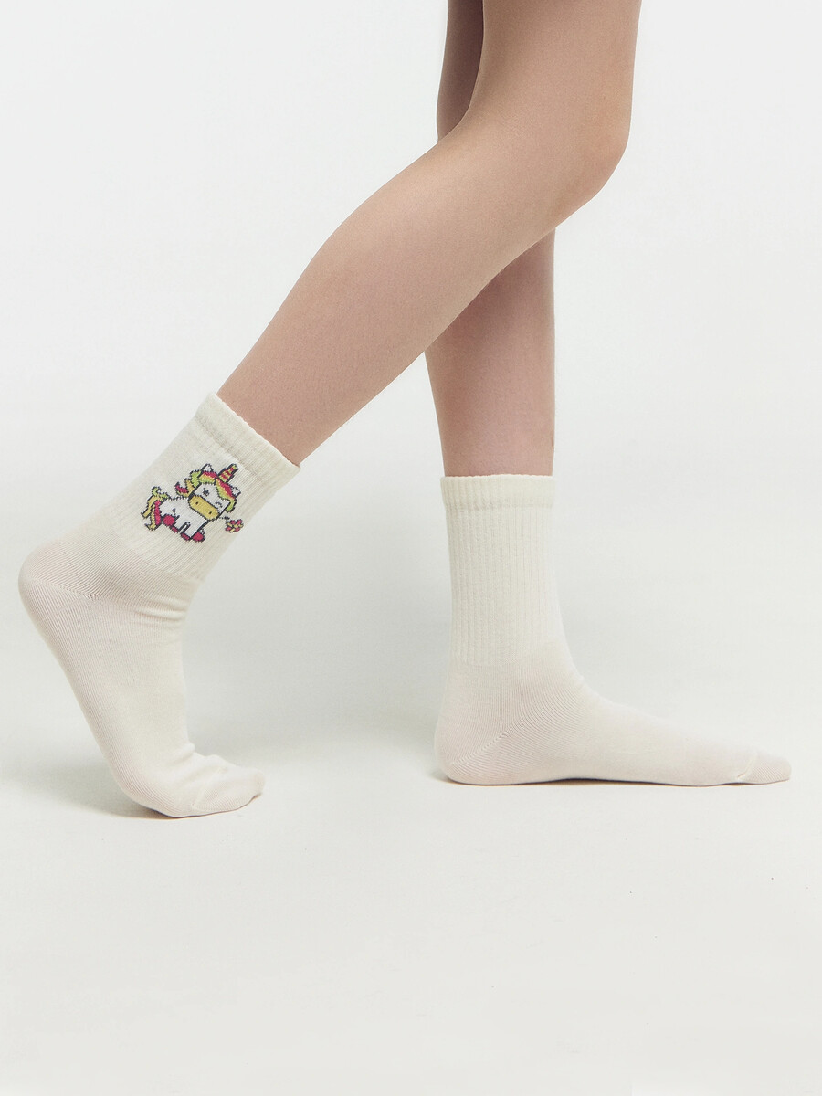 Носки детские молочно-белые с рисунком в виде единорога носки детские зувэй хлопок серые черные синие белые р 32 35 в ассортименте