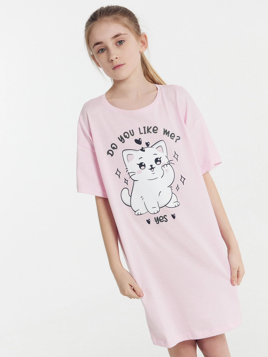 Сорочка ночная для девочек светло-розовая с печатью