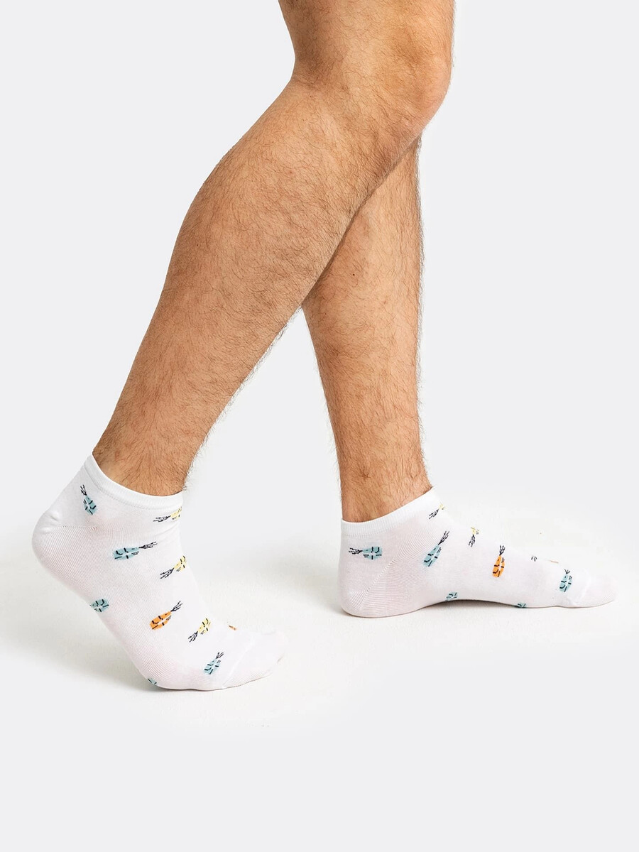 Носки мужские короткие белые с рисунком в виде креветок