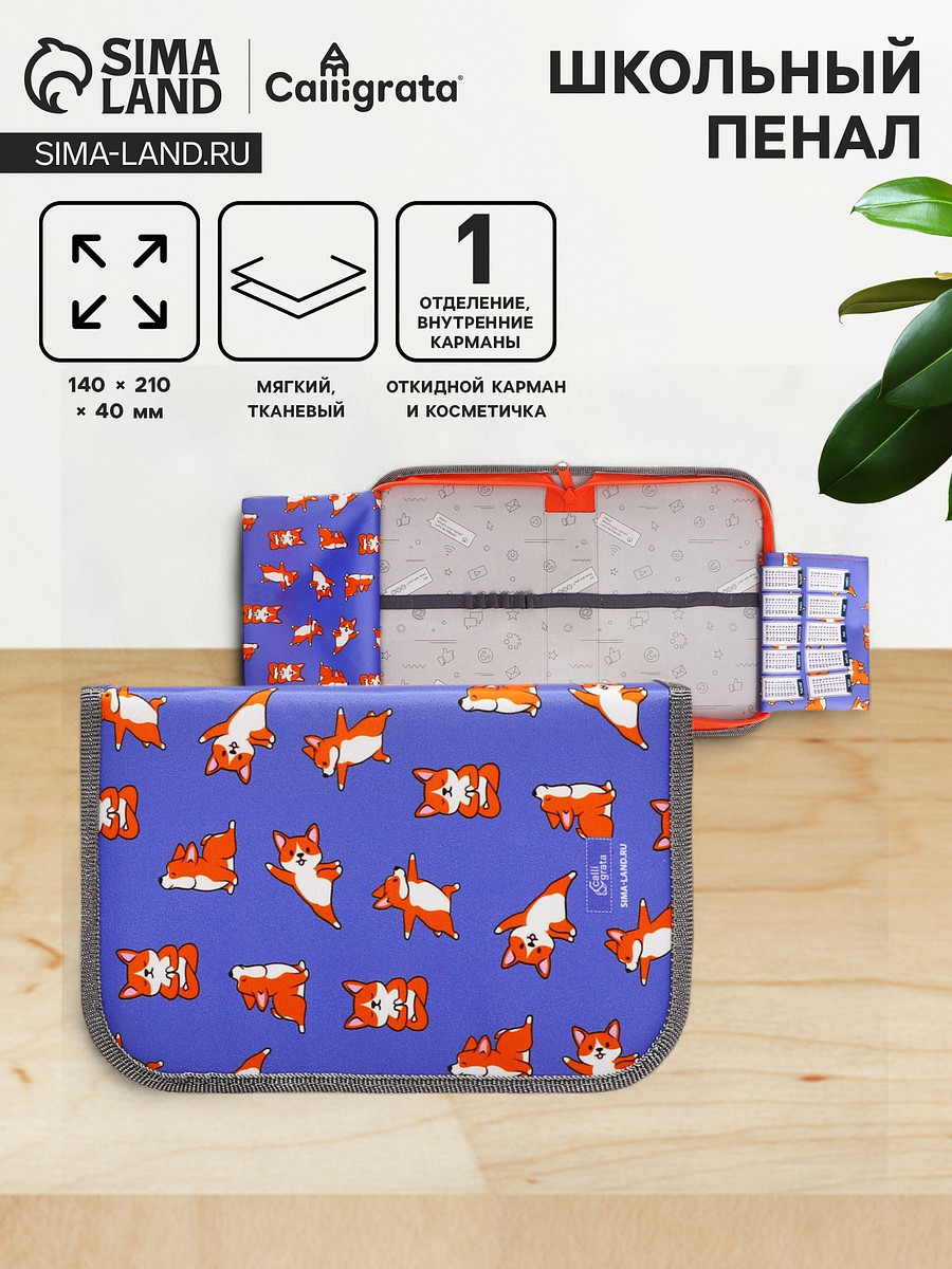 

Пенал школьный, 1 секция, 14×21×4 см, Фиолетовый;синий