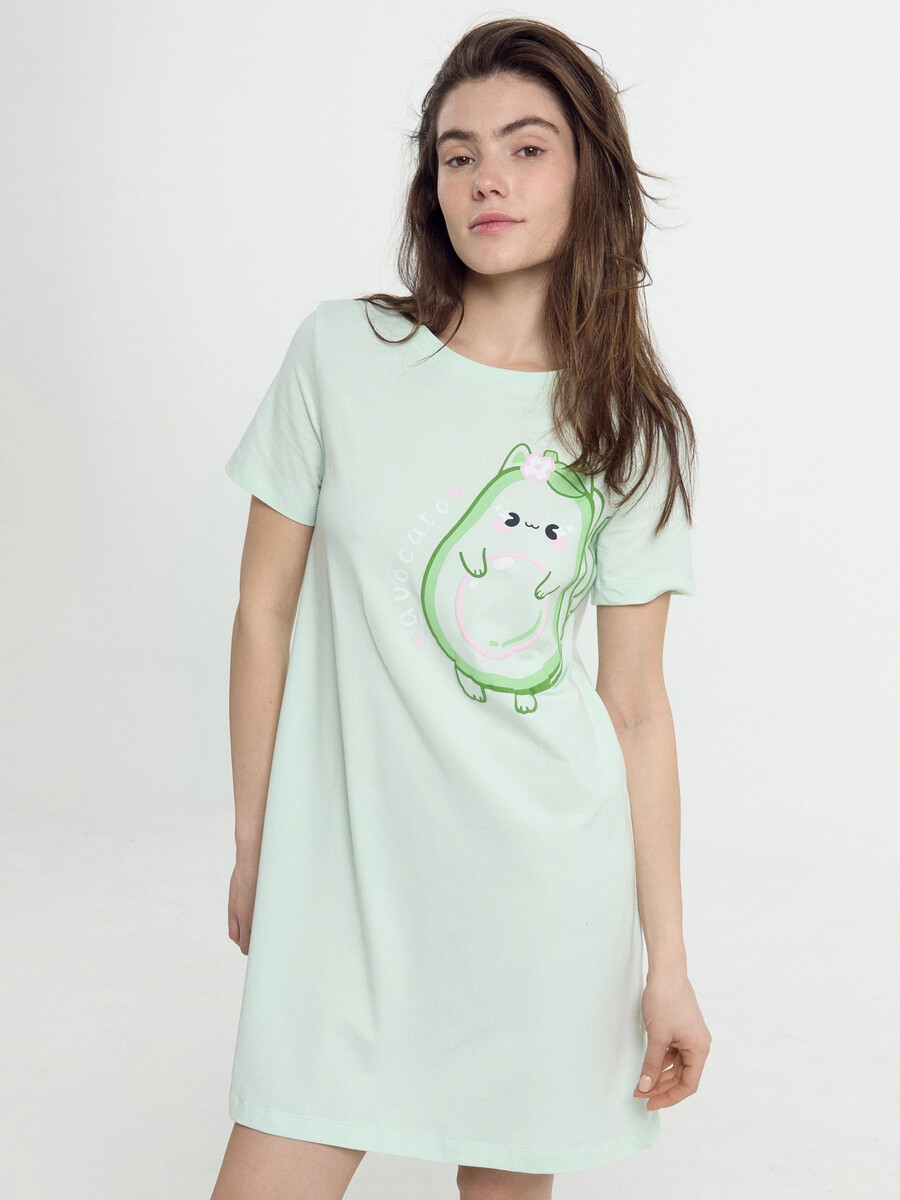 Сорочка ночная женская мятно-зеленая с печатью