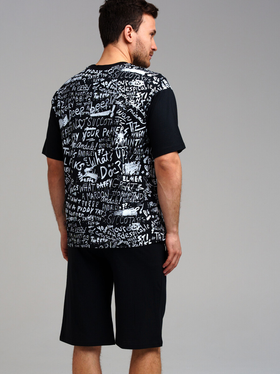 Комплект трикотажный фуфайка футболка шорты пижама пояс PLAYTODAY, размер 46, цвет черный 010773850 - фото 4