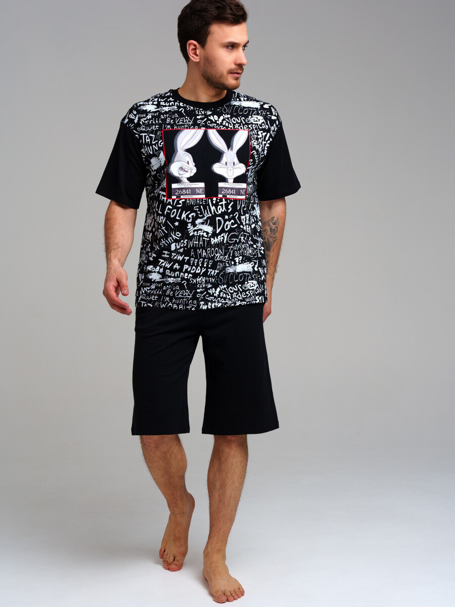 Комплект трикотажный фуфайка футболка шорты пижама пояс PLAYTODAY, размер 46, цвет черный 010773850 - фото 3