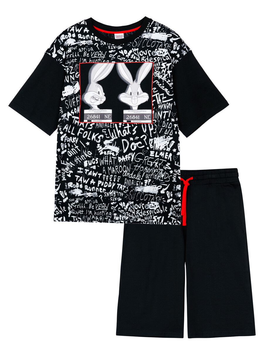 Комплект трикотажный фуфайка футболка шорты пижама пояс PLAYTODAY, размер 46, цвет черный 010773850 - фото 5
