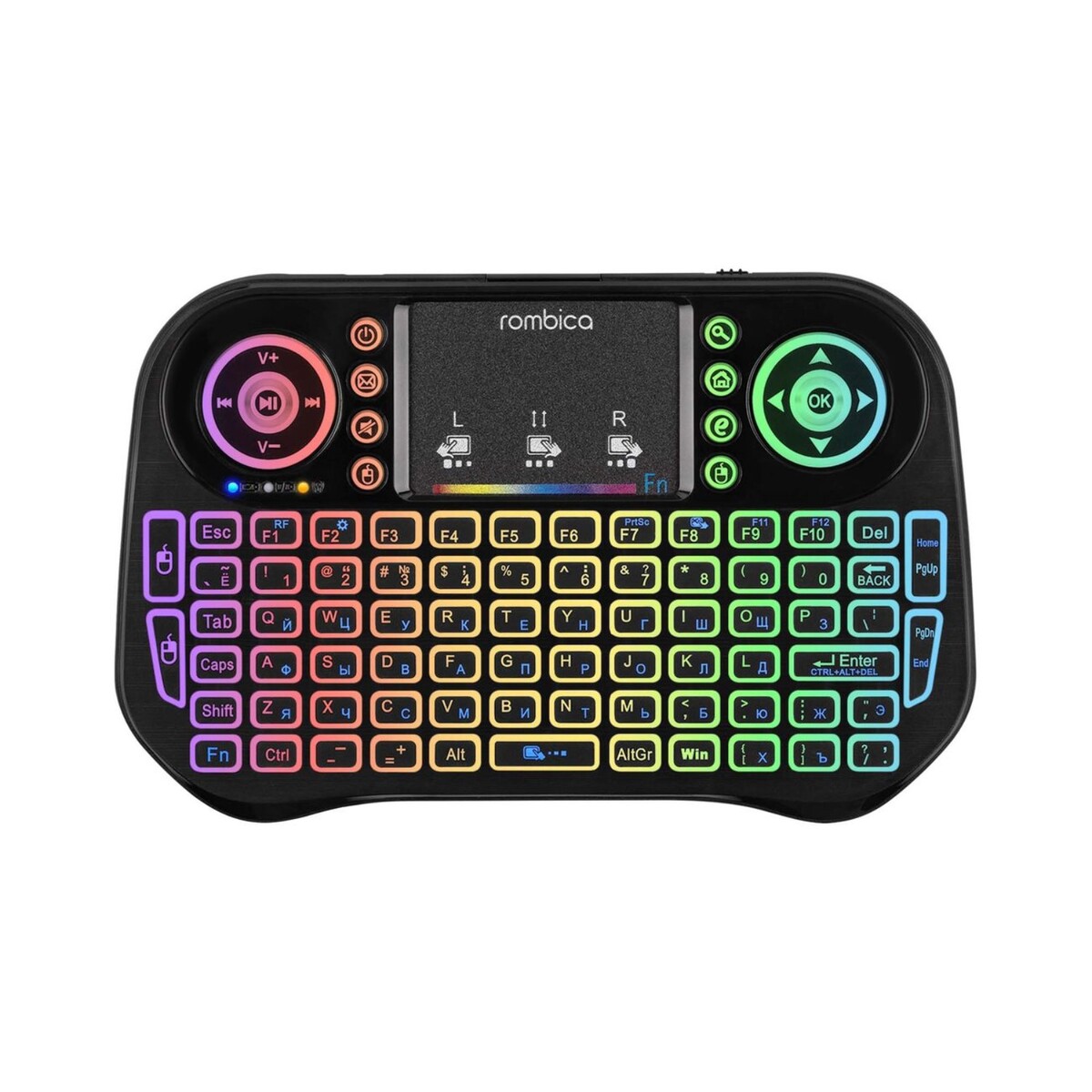 

Мини-клавиатура rombica air touch rgb, беспроводная, для тв и пк , usb, touch , черная, Черный