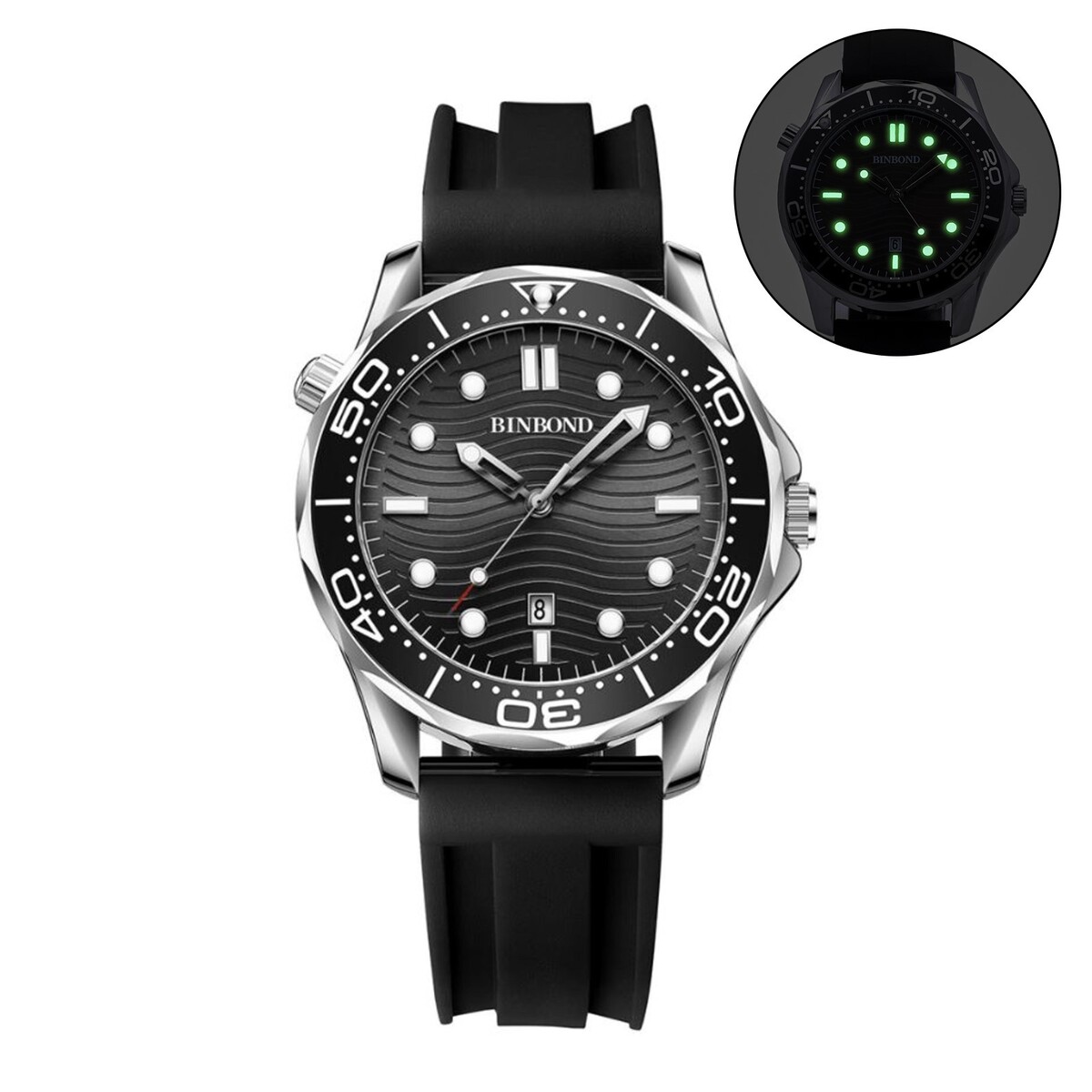 Часы наручные кварцевые мужские, d-4.4 см, ремешок l-26 см, 3 атм, светящиеся No brand