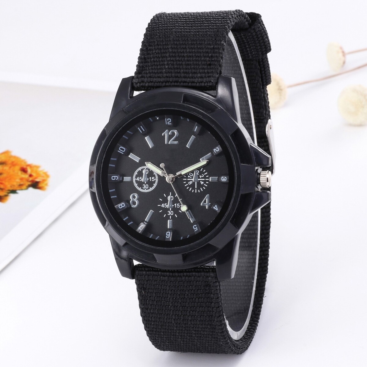 Часы наручные мужские, d-3.5 см, черные часы наручные мужские d 4 см черные с белым циферблатом