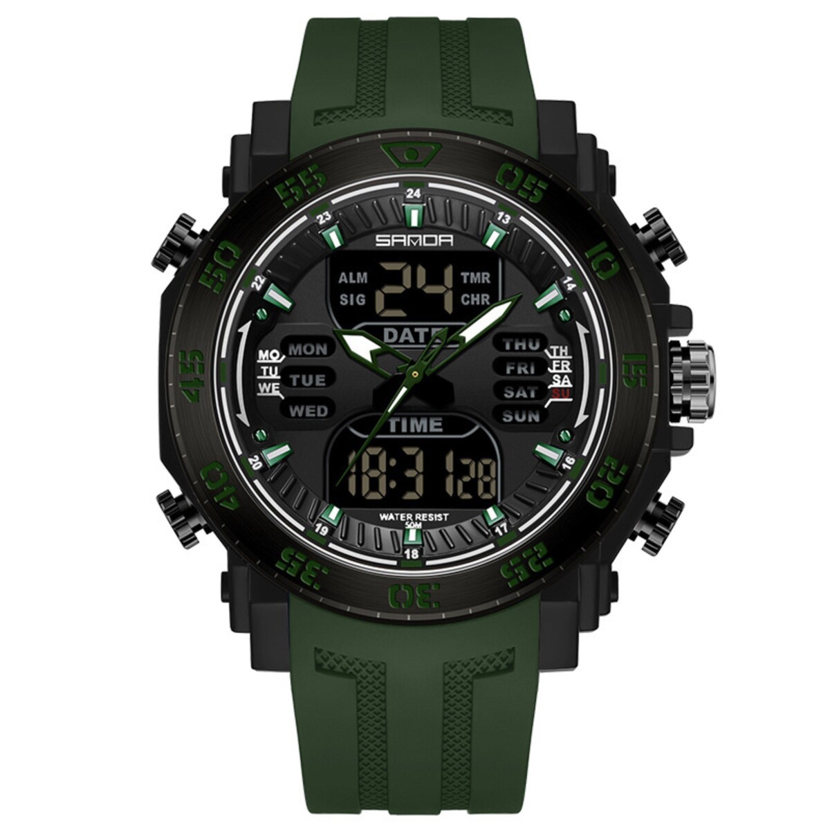 Часы наручные электронные, d-5.3, будильник, календарь подсвтека, ремешок силикон, зеленые 985523 часы наручные женские d 2 см ремешок силикон l 25 см зеленые