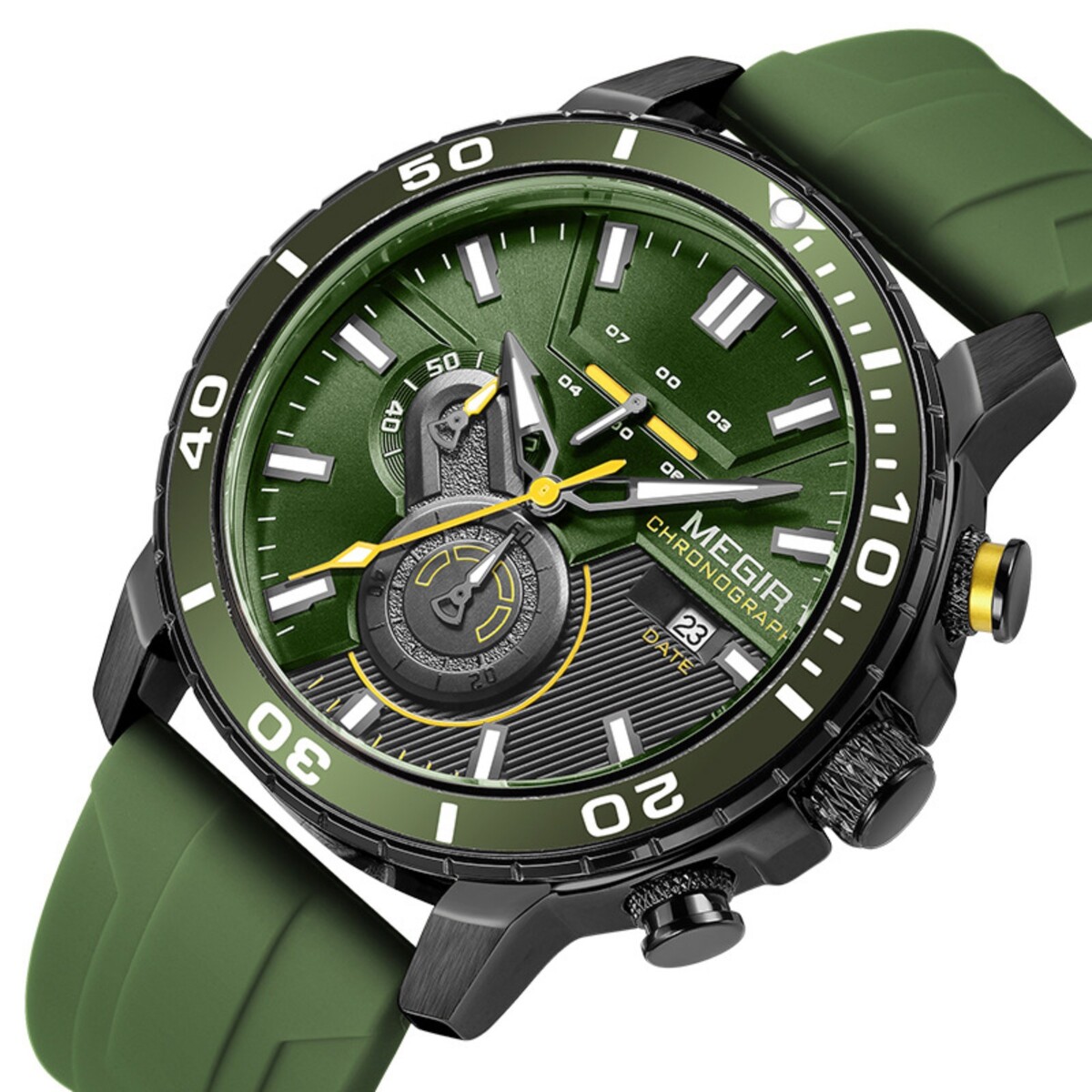 Часы наручные мужские, d-4.6 см, с хронографом, 3 атм, светящиеся, зеленые No brand