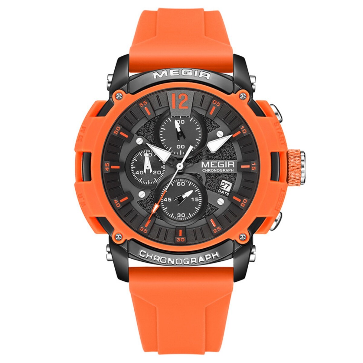 Часы наручные мужские, d-5.1 см, с хронографом, 3 атм, светящиеся, оранжевые No brand