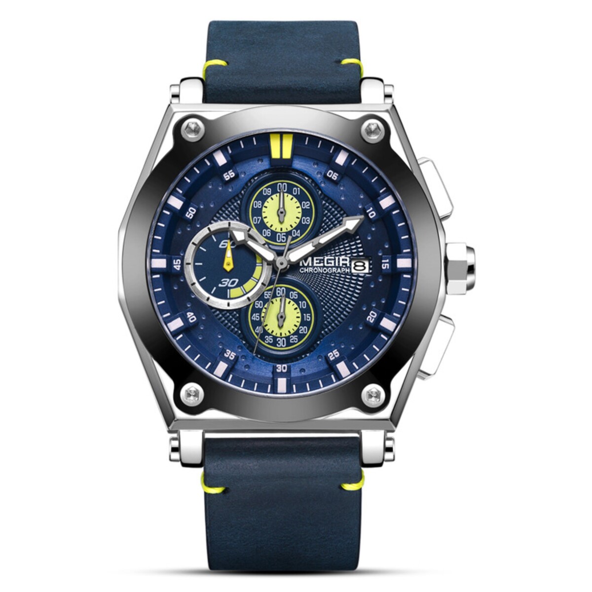 Часы наручные мужские, d-4.7 см, с хронографом, 3 атм, светящиеся, синие очки светящиеся карнавальные синие