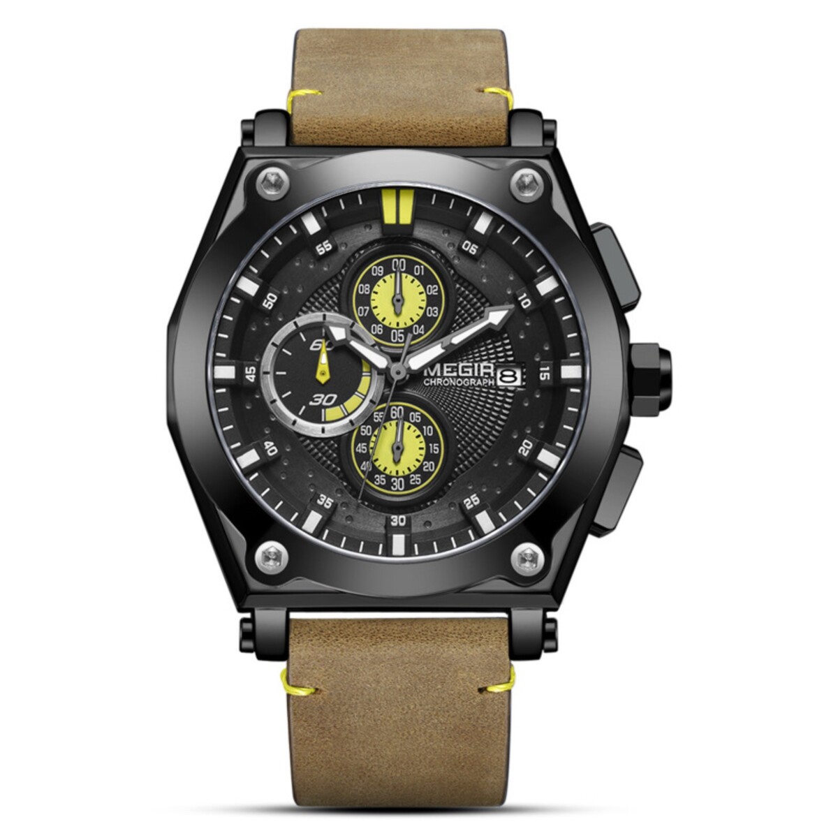 Часы наручные мужские, d-4.7 см, с хронографом, 3 атм, светящиеся, коричневые No brand