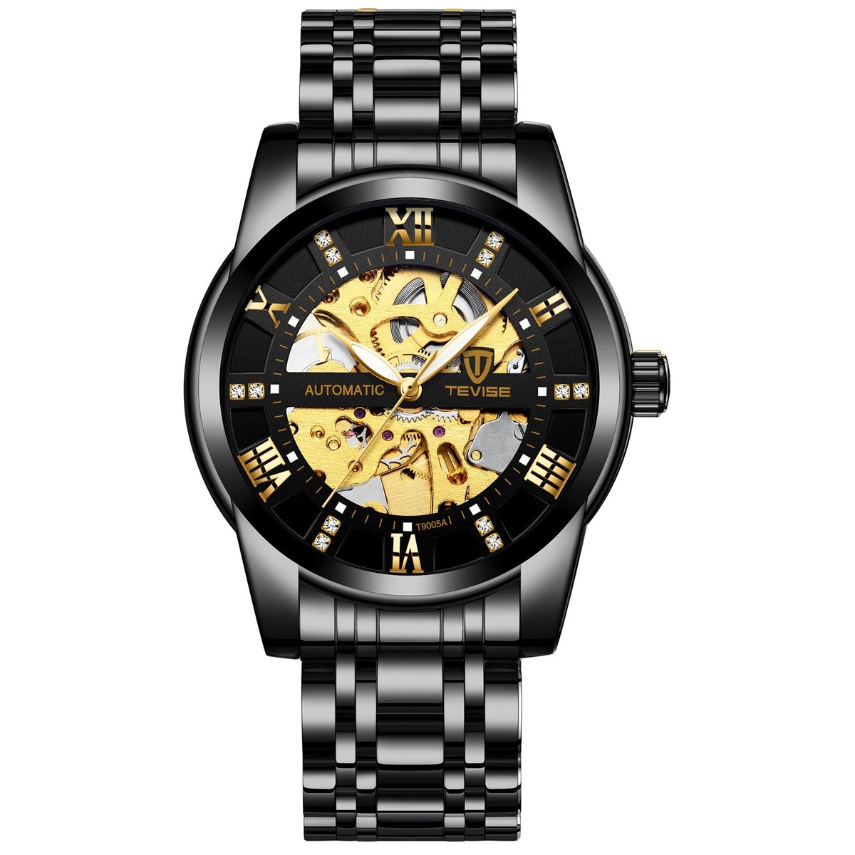 Часы наручные механические мужские, d-4.1 см, 3 атм, светящиеся, черные часы наручные мужские d 4 см черные