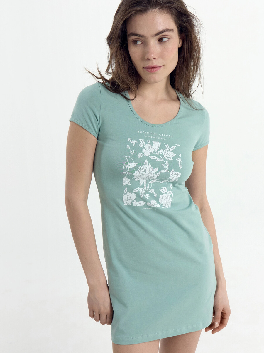 Сорочка ночная женская зеленая с печатью