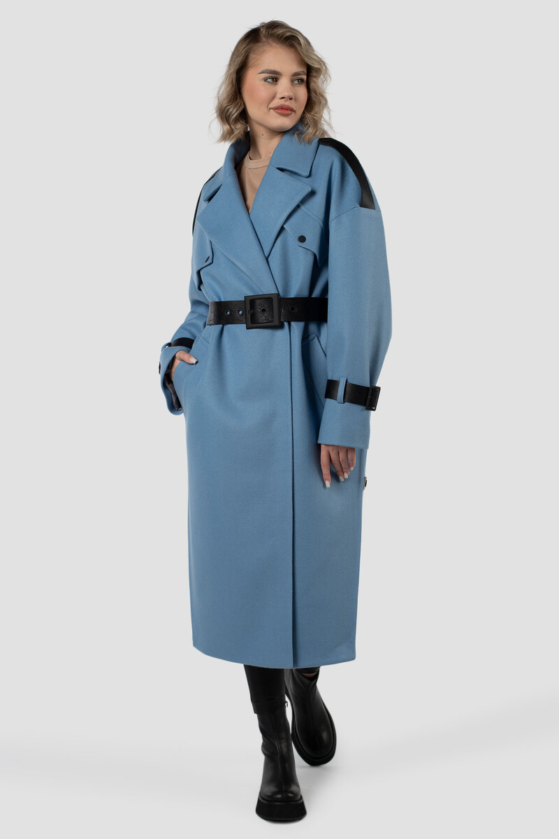 Пальто женское демисезонное (пояс) EL PODIO, размер 42, цвет голубой