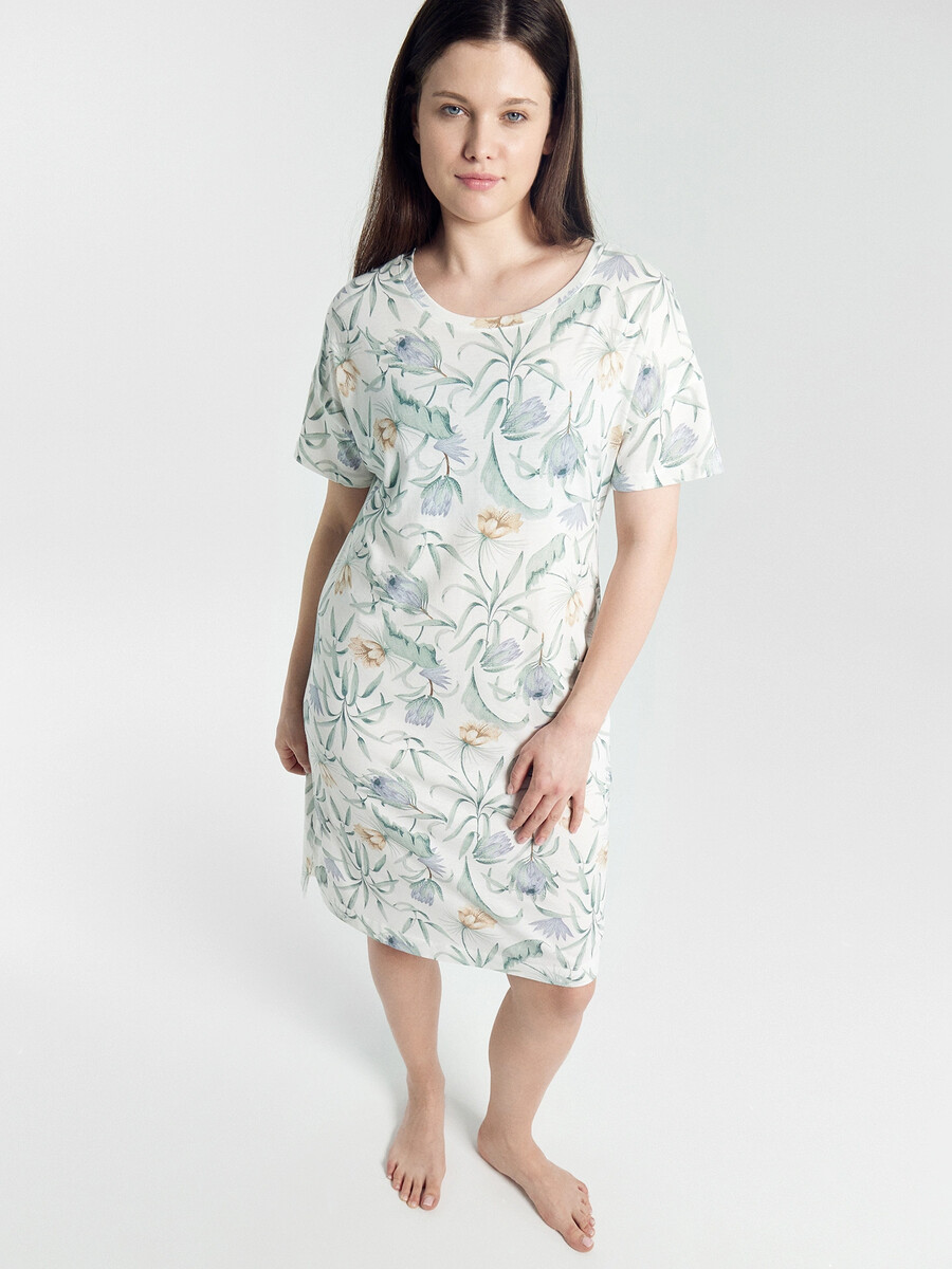 Сорочка ночная женская светло-молочная с цветами miko yumi пижама женская оверсайз футболка и короткие шорты sp 1795