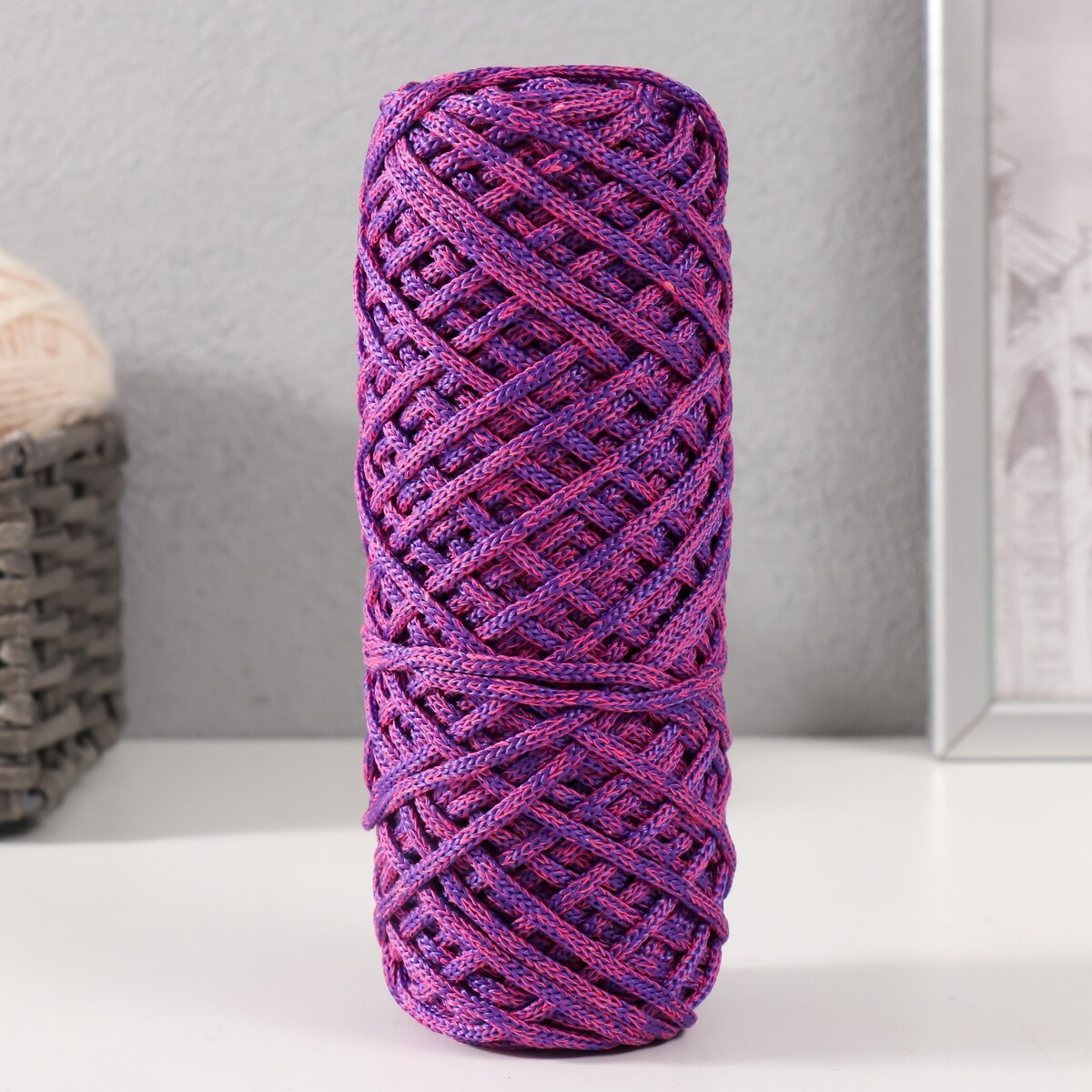 Шнур для вязания 35% хлопок,65% полипропилен 3 мм 85м/160±10 гр (фуксия/фиолетовый) No brand