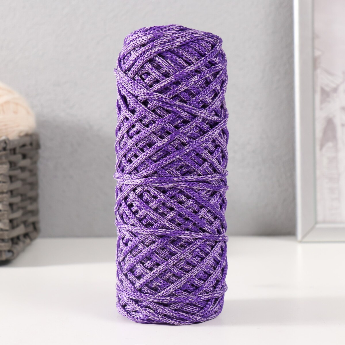 Шнур для вязания 35% хлопок,65% полипропилен 3 мм 85м/160±10 гр (лаванда/фиолетовый) No brand