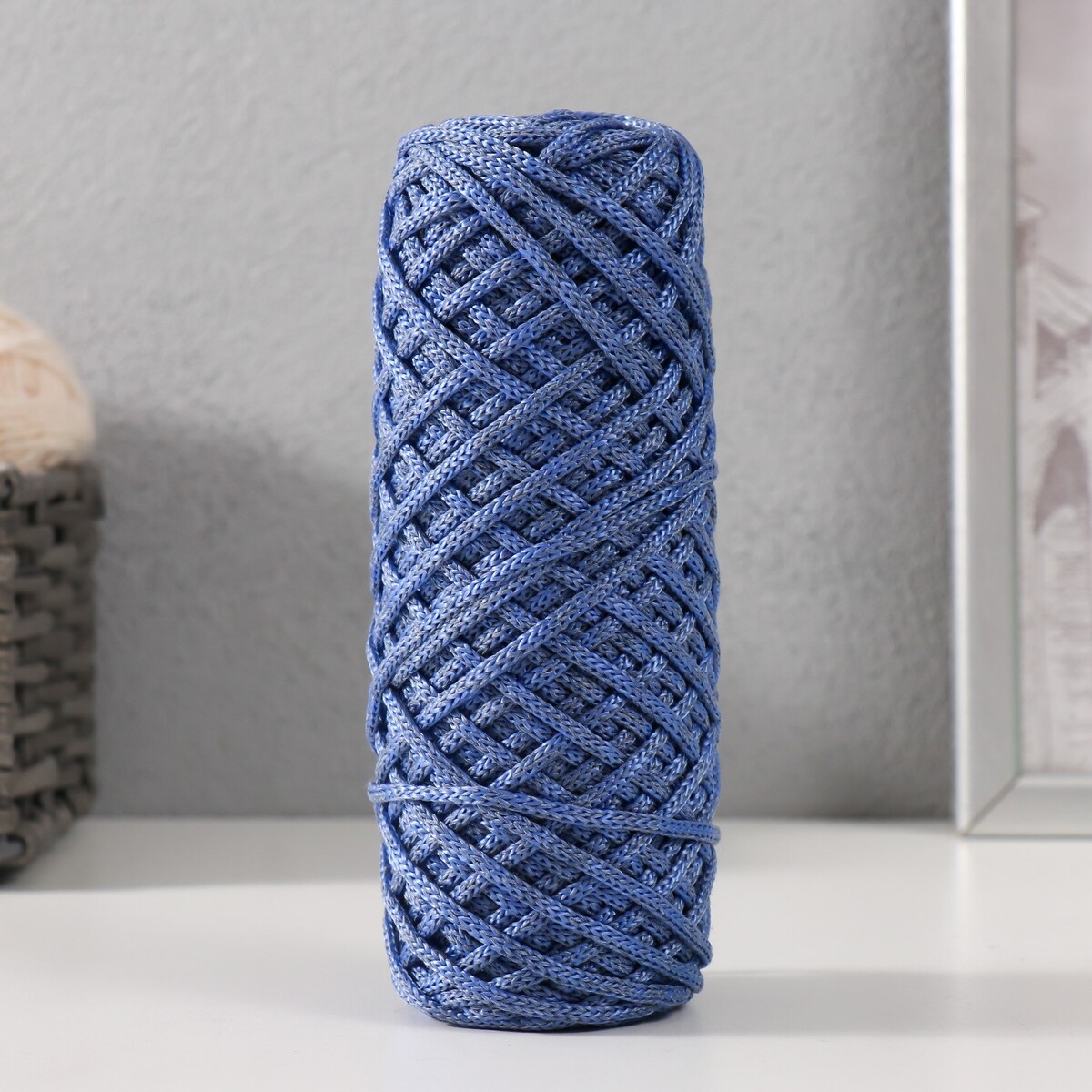 Шнур для вязания 35% хлопок,65% полипропилен 3 мм 85м/160±10 гр (сине-серый/василек) No brand