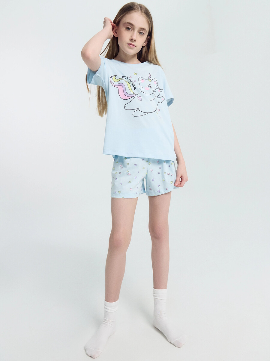 Комплект для девочек (футболка, шорты) платье белое с рисунком лимонов и рукавами крылышками для девочек