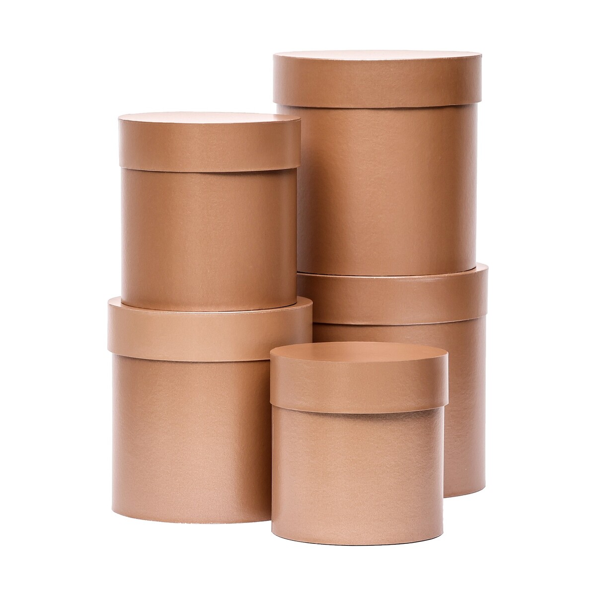 Набор круглых коробок 5 в 1 глянец кофе перламутр, 20х20, 19х19, 18х18, 16х16, 15х15 см