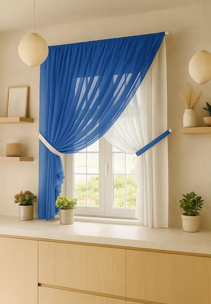 

Штора для кухни Лола синий, Белый;синий